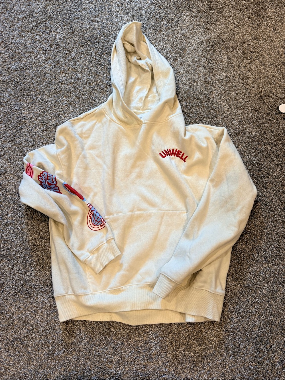 Unwell Cream Hoodie with Red Logo - oversized Sweatshirt